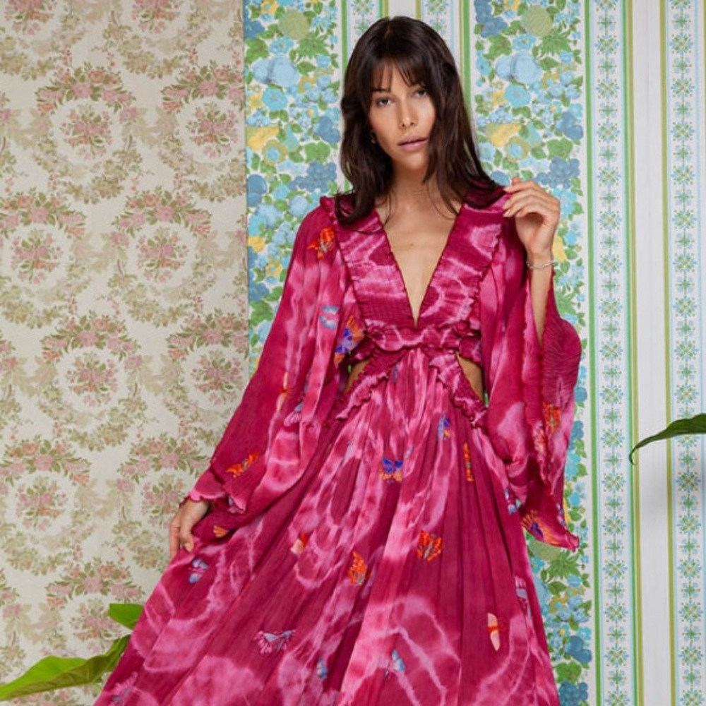 Fillyboo Madam Butterfly Cut Out Dress in Fuchsia
